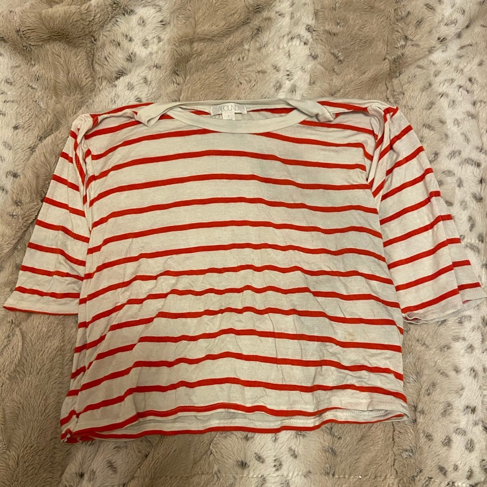 Red and White striped cropped t-shirt